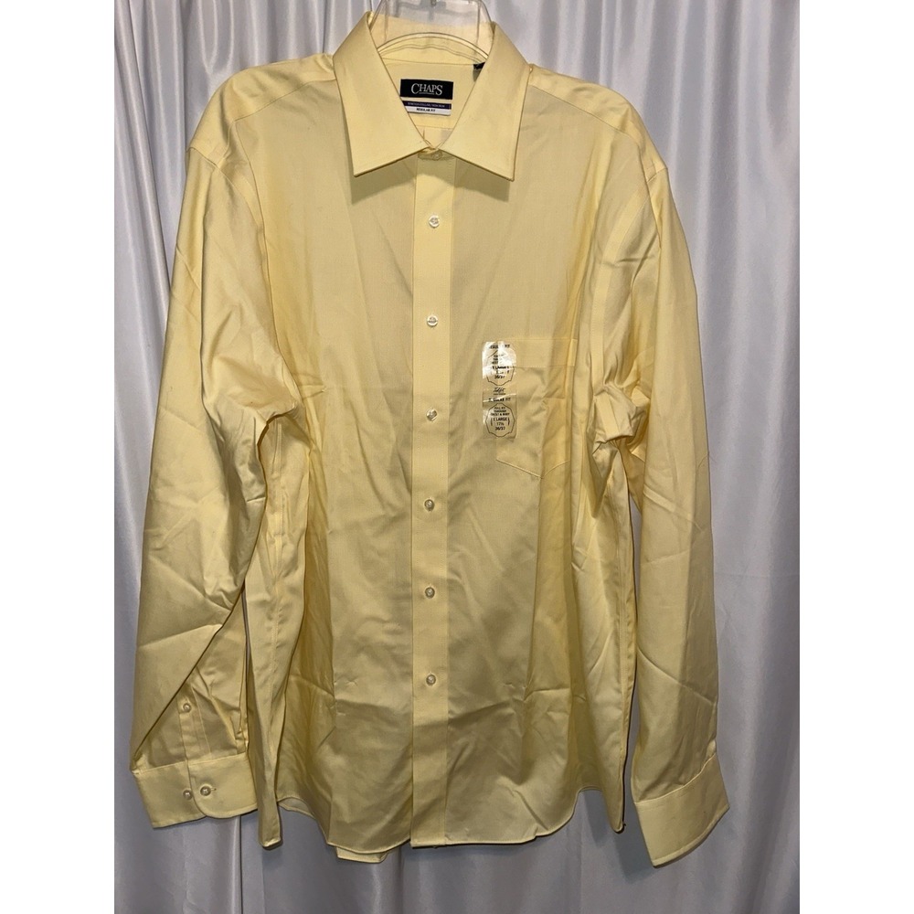 New Chaps Men's Shirt 17.5 36/37 Yellow Regular Fit Long Sleeve Full Fit Through